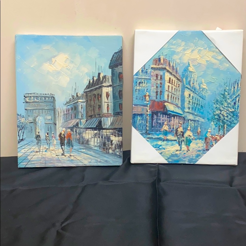 Two blue-toned impressionist paintings
